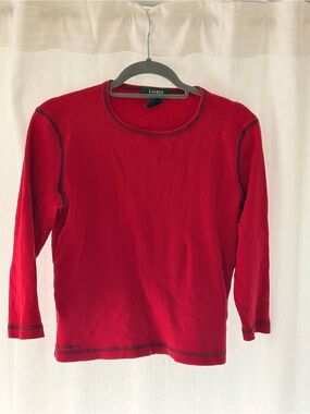 Ralph Lauren Red Ribbed 3/4 Sleeve Top